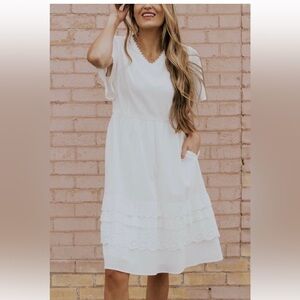 Roolee Shakespeare Detail lace midi white Dress